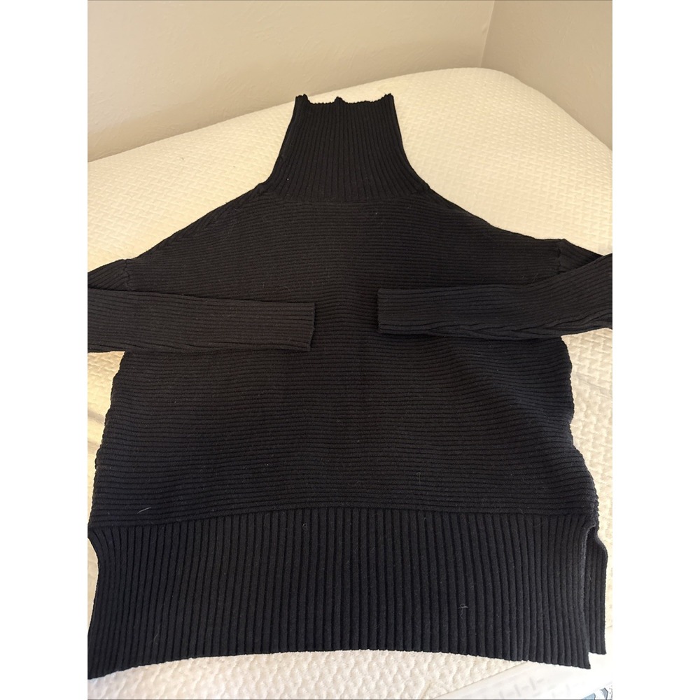 Women's Black Turtleneck Sweater, Split Hem